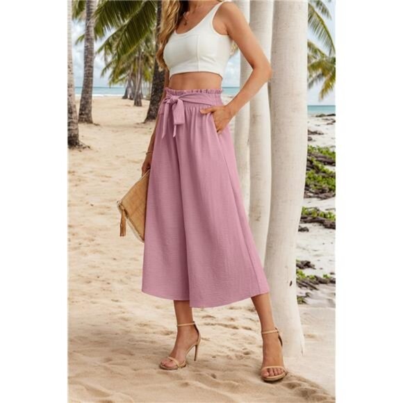 Women Flowy Loose Wide Leg Pant Summer Beach Casual Trousers high - Picture 2 of 6